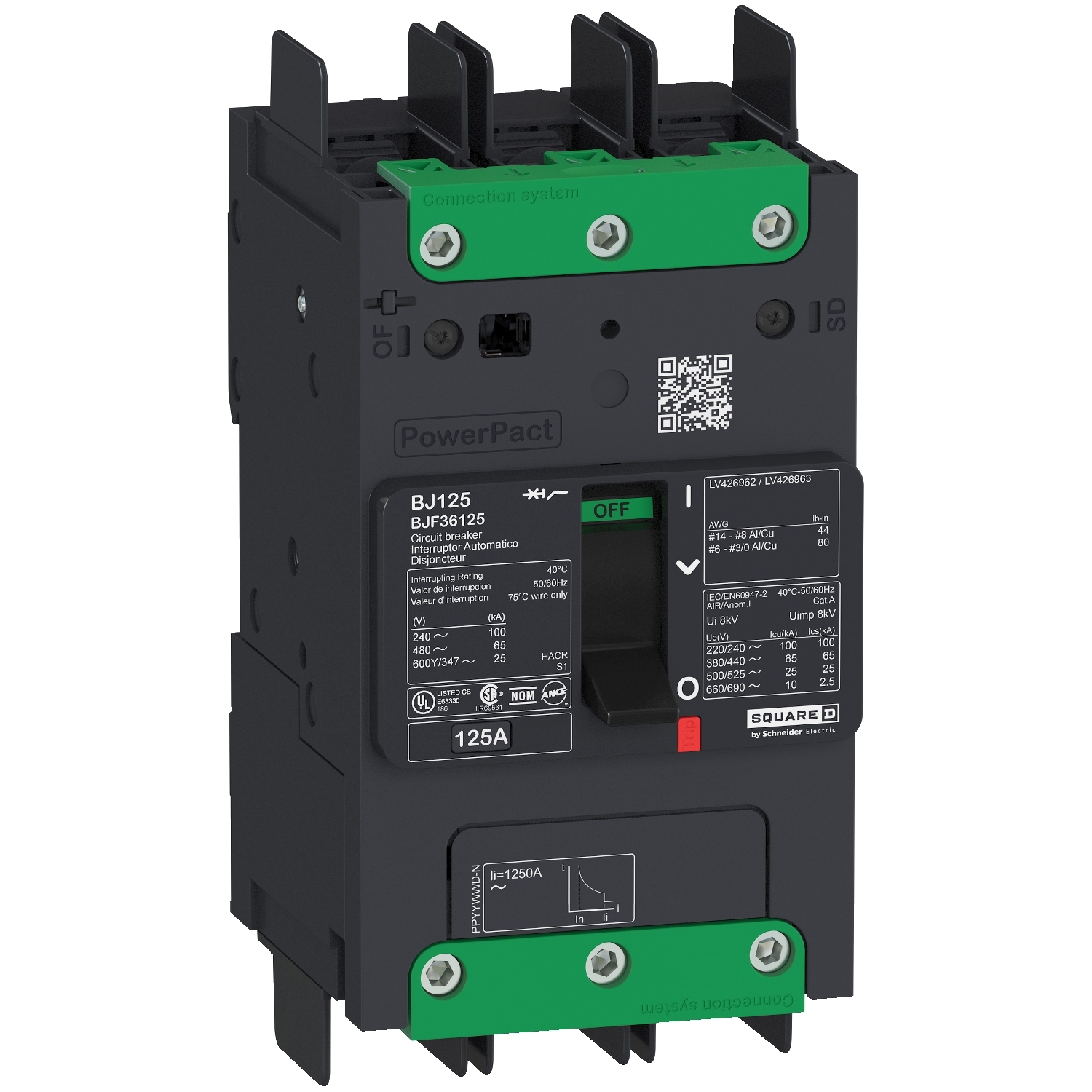Schneider Electric Molded Case Circuit Breaker; 3-Pole; 30A; 600VAC/250VDC; 35kA @ 480VAC; Bus Bar (no lugs); UL 489